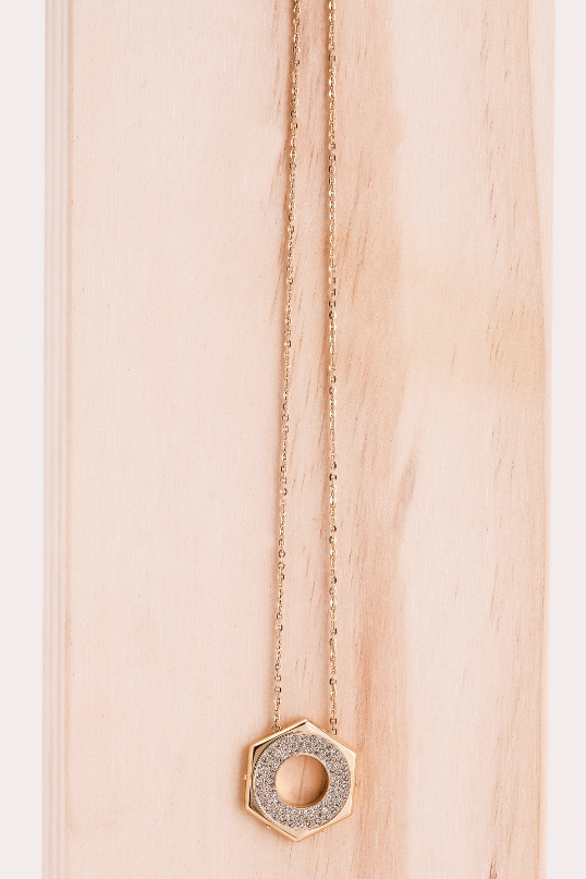Swarovski Bolt Pave Hexagon Rose Gold Pendant Necklace