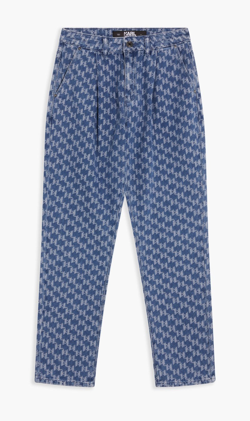 Karl Lagerfeld Blue Tapered Monogram Jcq Denims for Women | The Deal Outlet