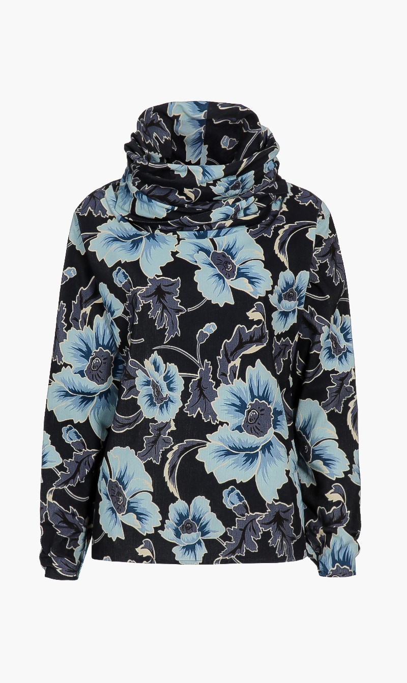 Floral Long Sleeve Hoodie, Blue