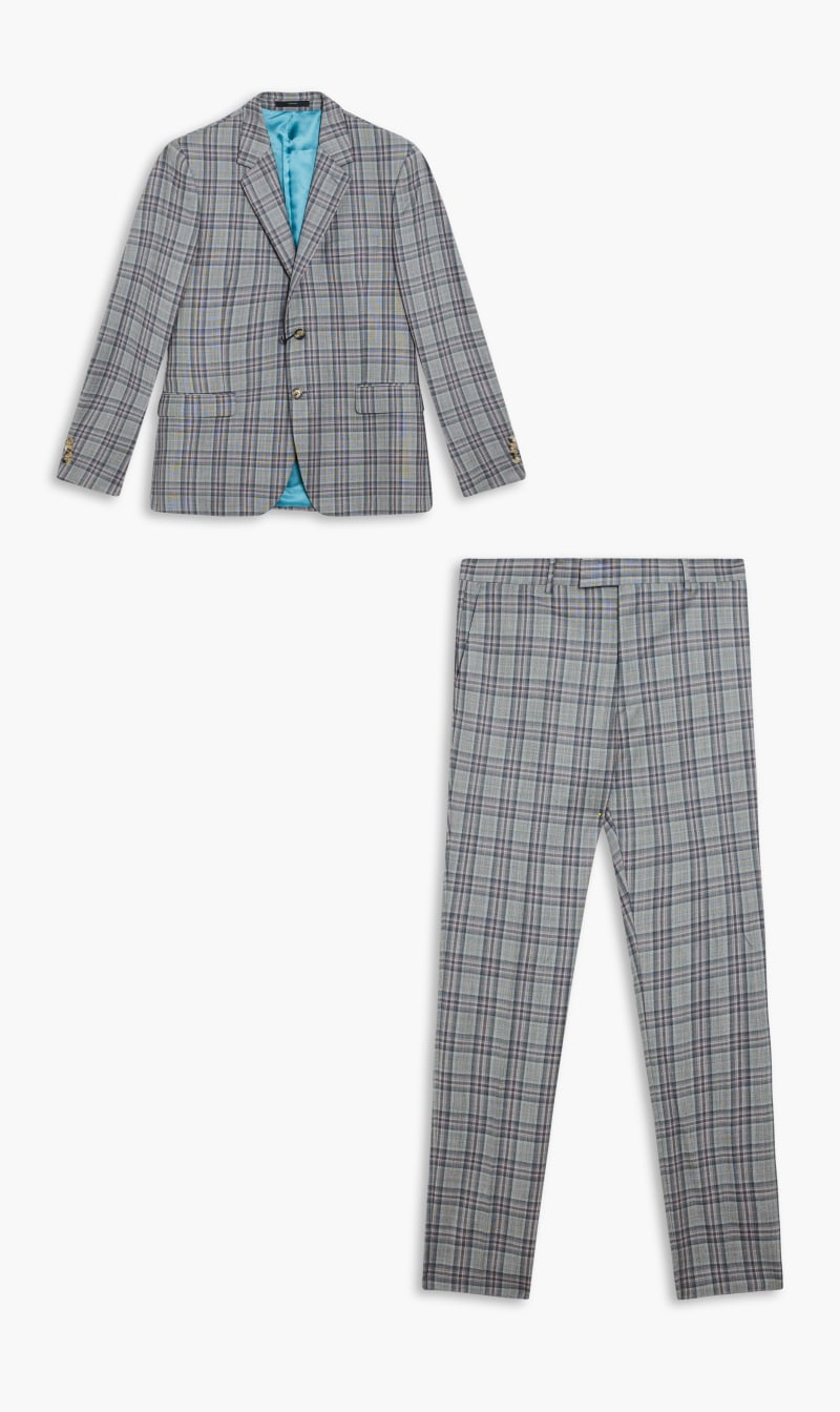 Checks Two Button Suit Set, Grey