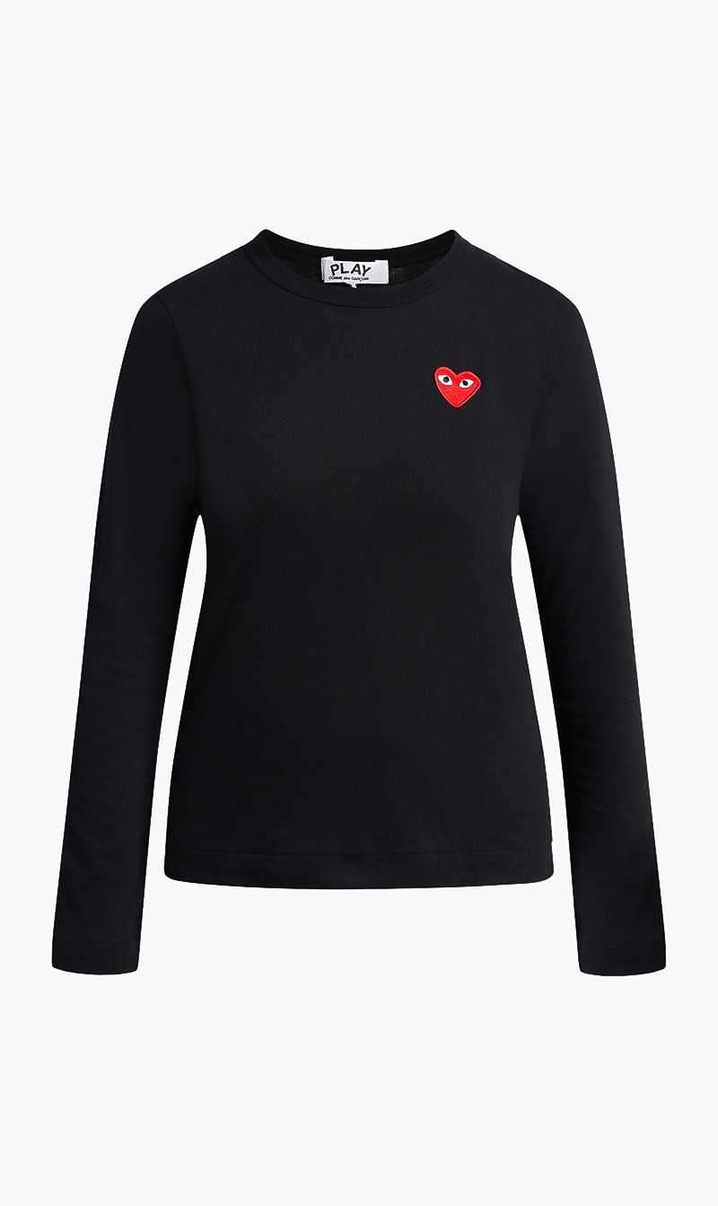 Heart Embroidered Long Sleeve T-shirt, Black