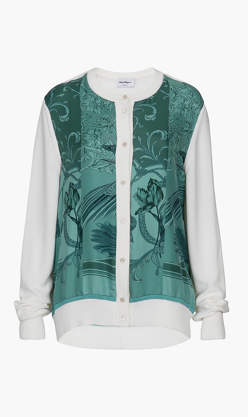Interlock Raw Cut Print Cardigan, Green