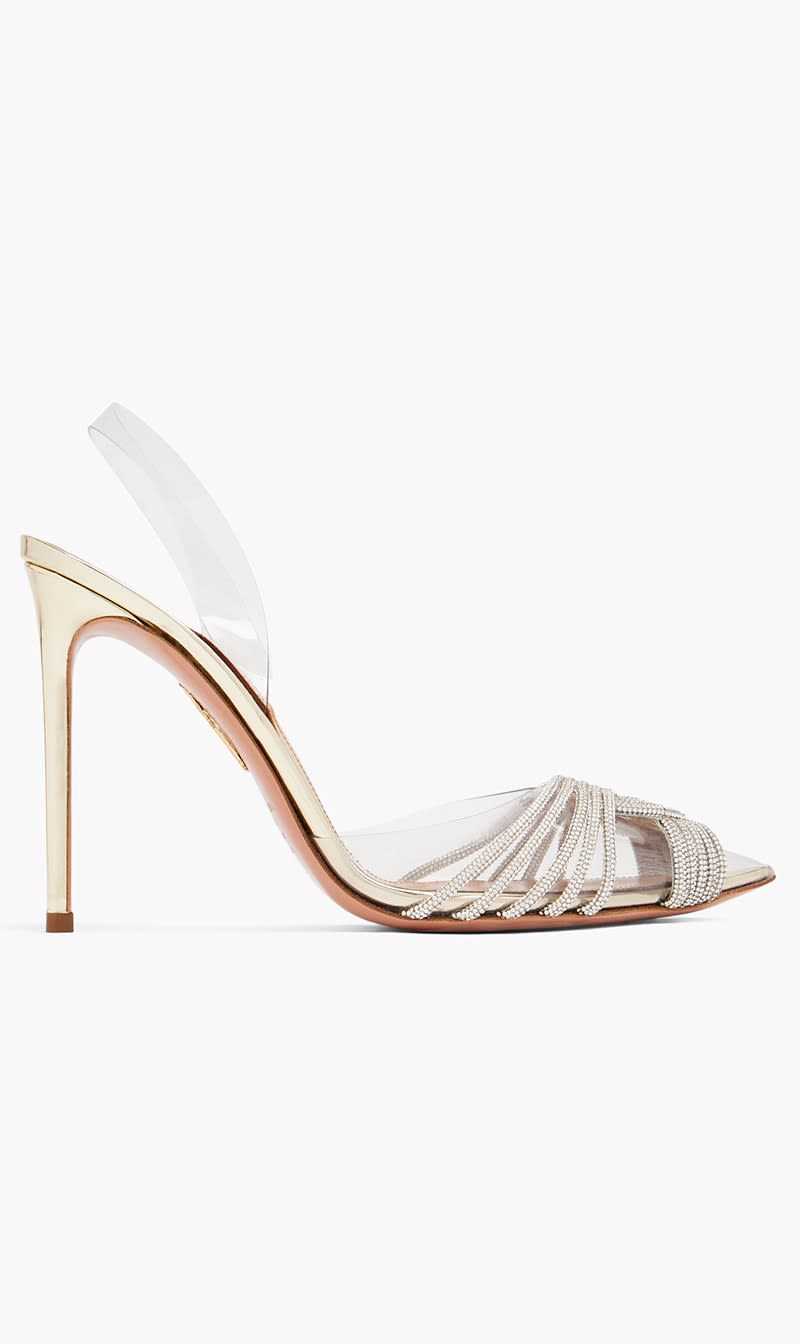 Aquazzura Firenze Gold Gatsby Plexi Sling 105 for Women | The Deal Outlet
Aquazzura Firenze Gold Gatsby Plexi Sling 105 for Women | The Deal Outlet