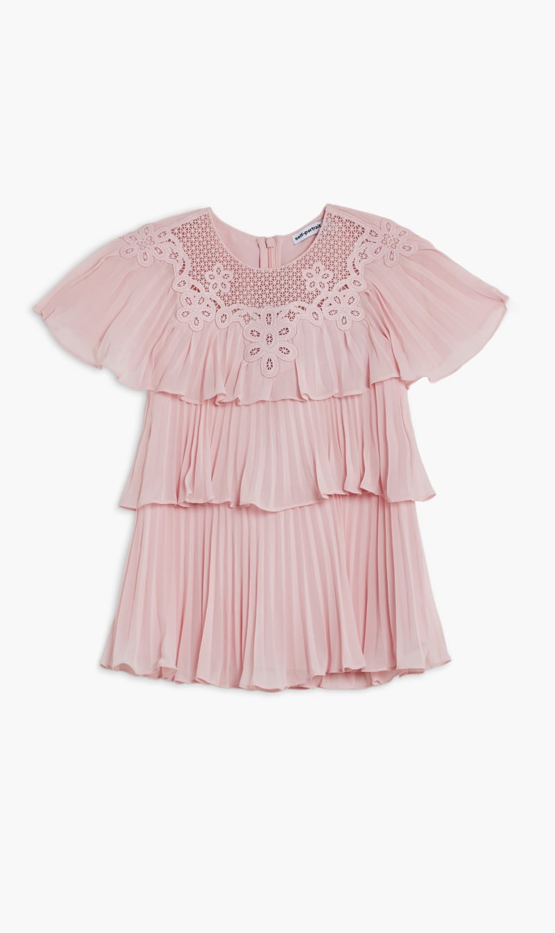 Self-portrait Pink Pink Tiered Chiffon Dress for Kids | The Deal Outlet
