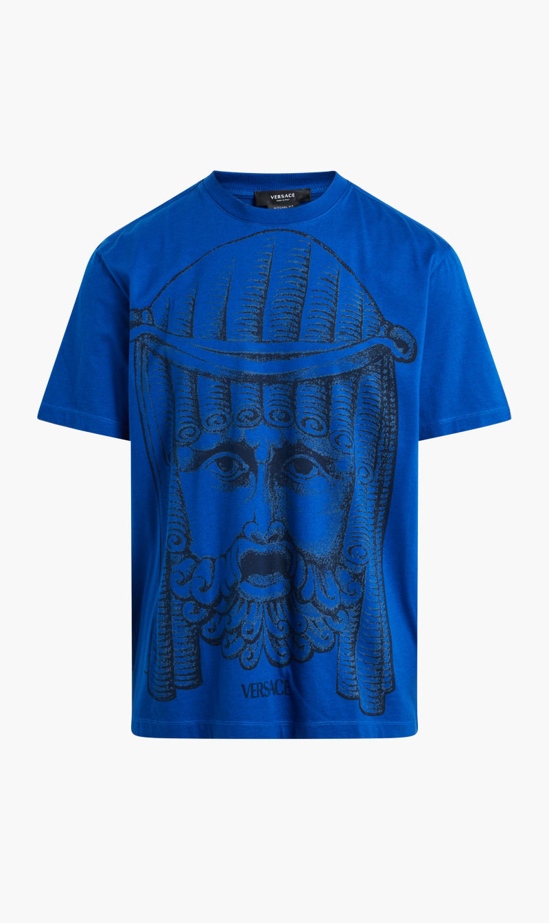 Versace Black T-shirt Overdyed Cotton Jersey Fabric + Mask Print for Men | The Deal Outlet