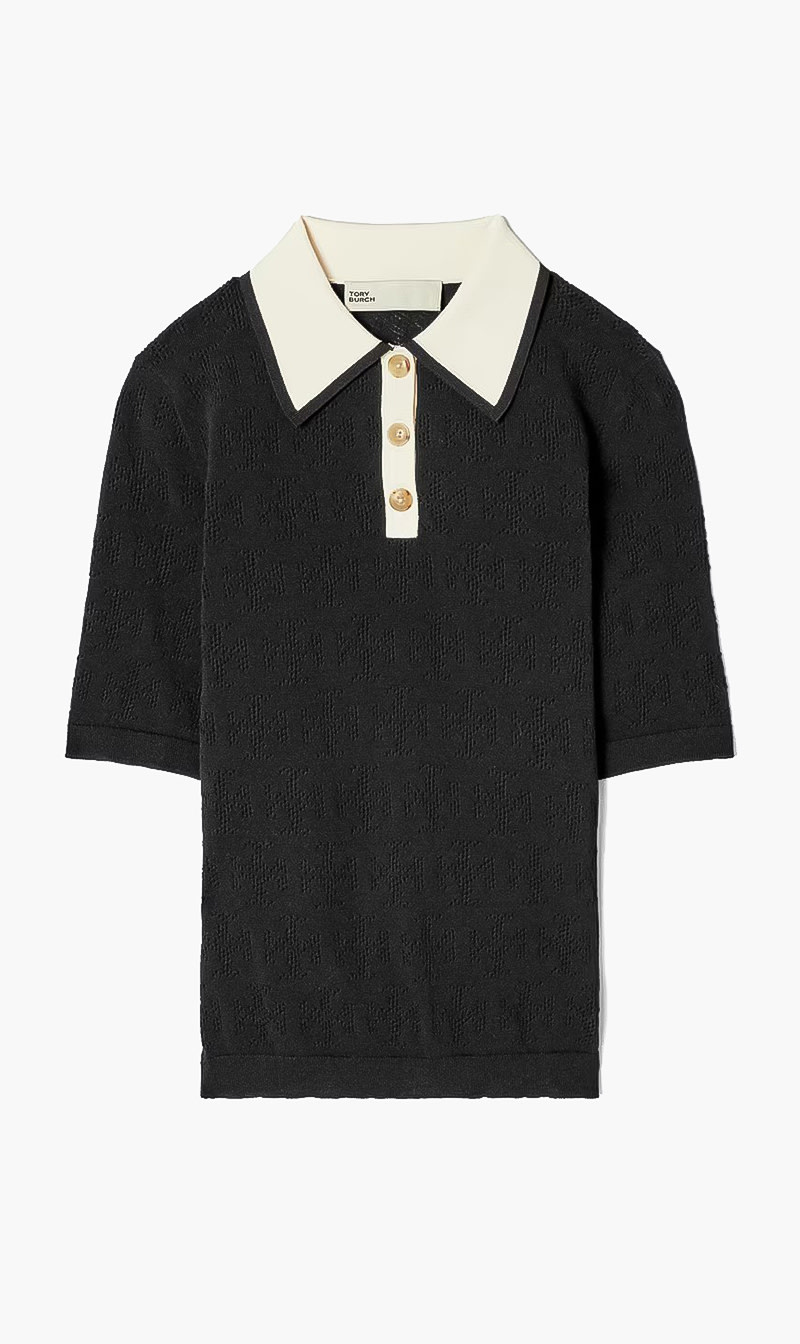 T Monogram Pointelle Polo, Black