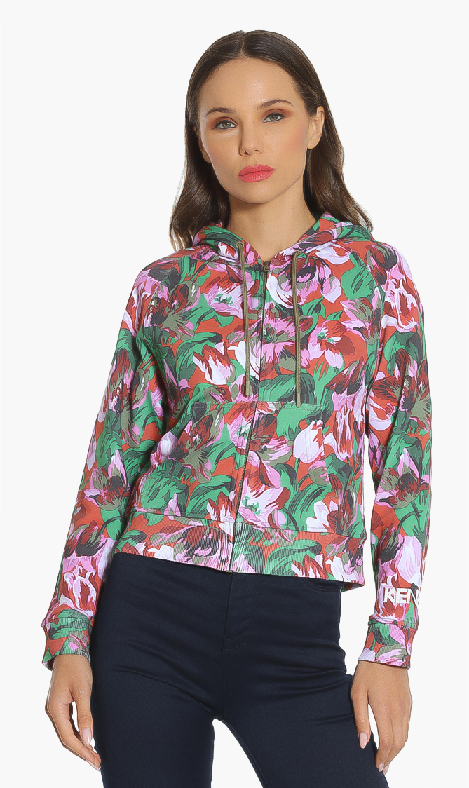 Floral Print Zip-up Hoodie