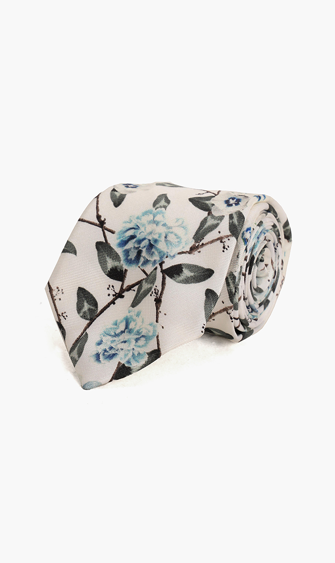 Floral Print Silk Tie