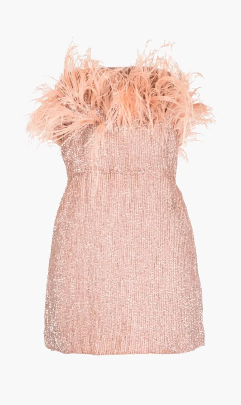 Retrofete Pink Torin Sequin Feather Dress for Women
Retrofete Pink Torin Sequin Feather Dress for Women