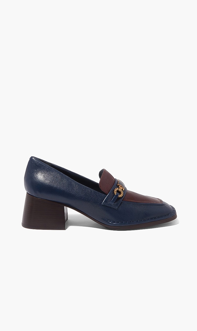 Tory Burch Blue Perrine Heel Loafer for Women | The Deal Outlet