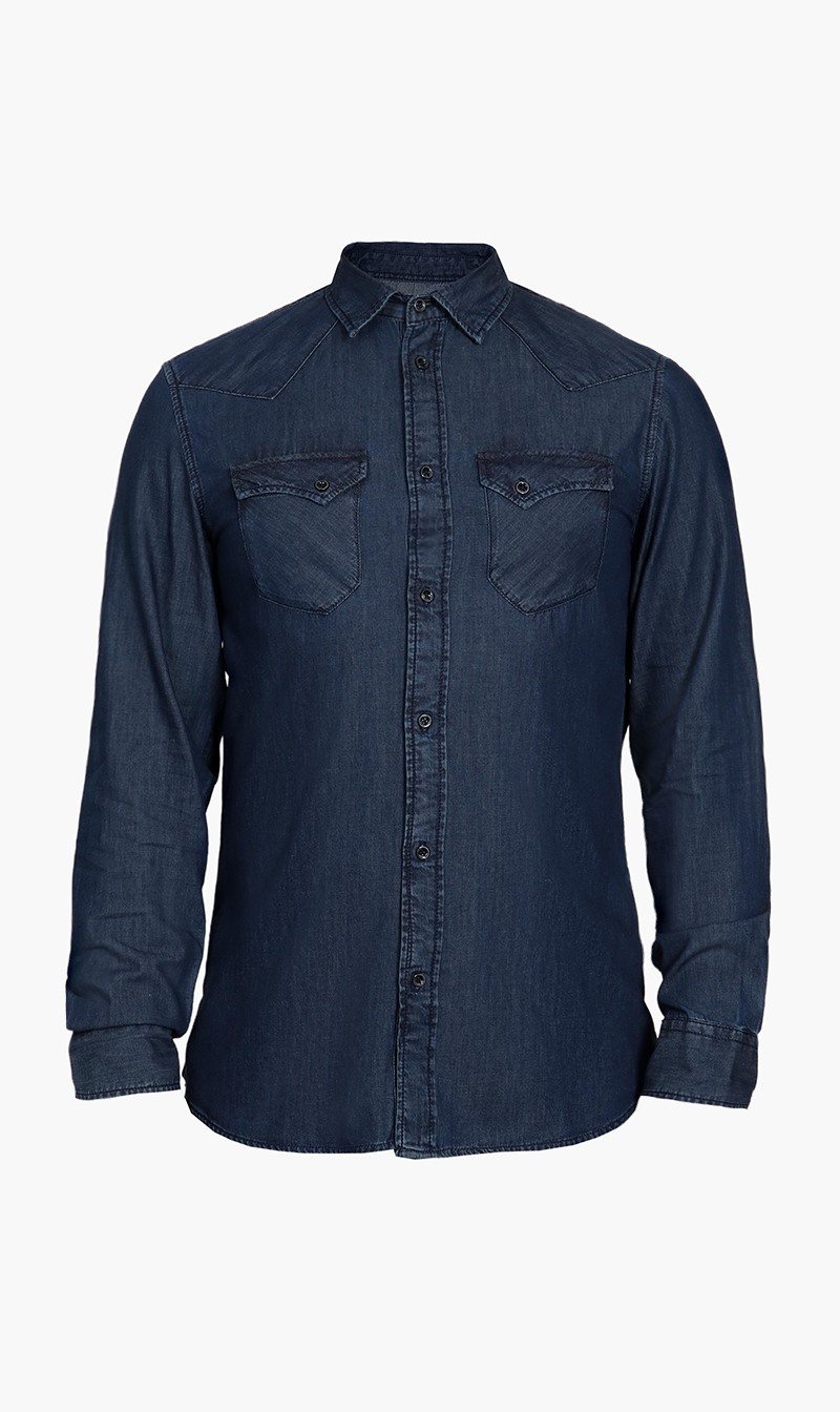 Basic Regular Fit Denim Shirt, Blue
