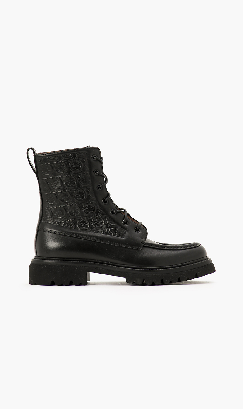 Salvatore Ferragamo Combat Leather Ankle Boots