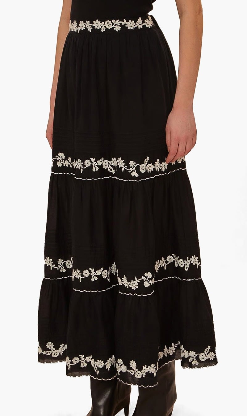 Farm Rio Black Black Embroidered Ruffled Maxi Skirt for Women
Farm Rio Black Black Embroidered Ruffled Maxi Skirt for Women
