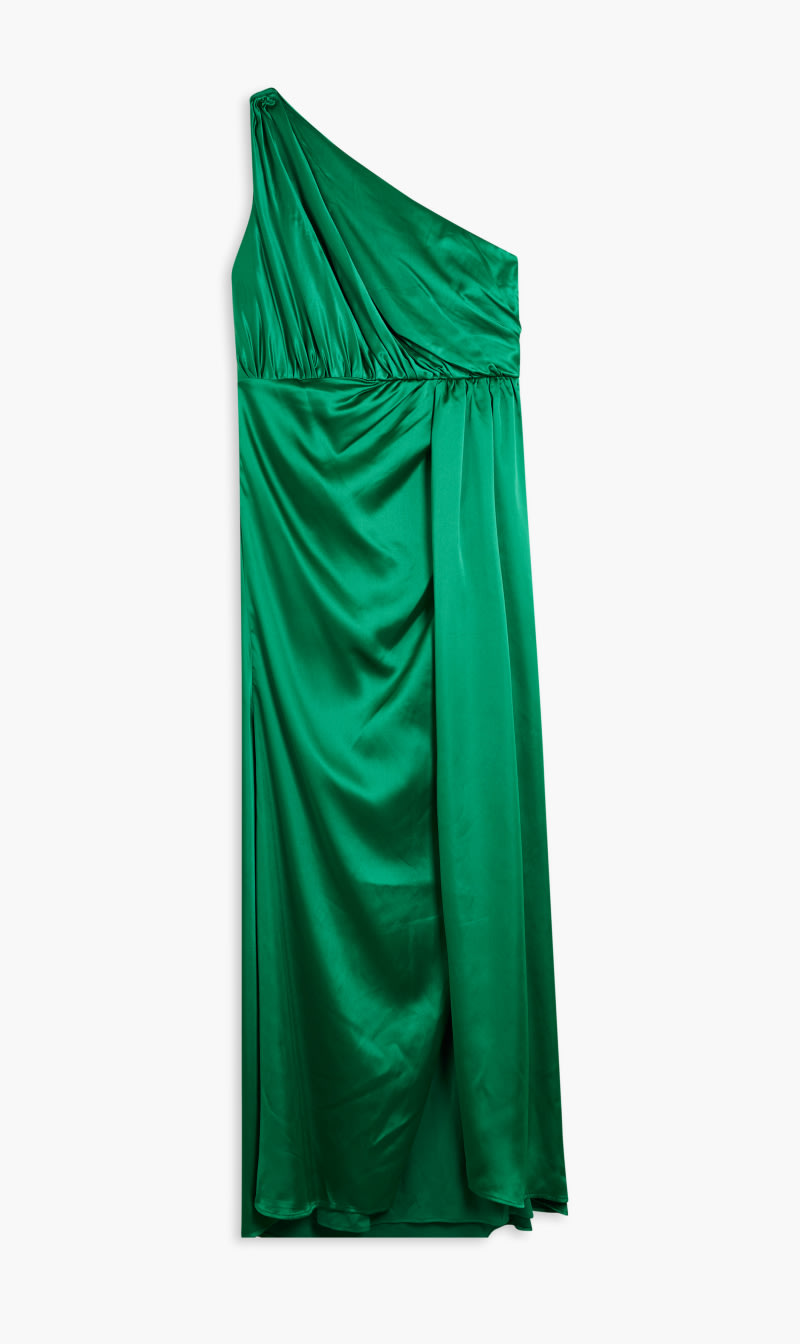 Mac Duggal Green Gathered One Shoulder Satin Faux Wrap Gown for Women | The Deal Outlet
Mac Duggal Green Gathered One Shoulder Satin Faux Wrap Gown for Women | The Deal Outlet