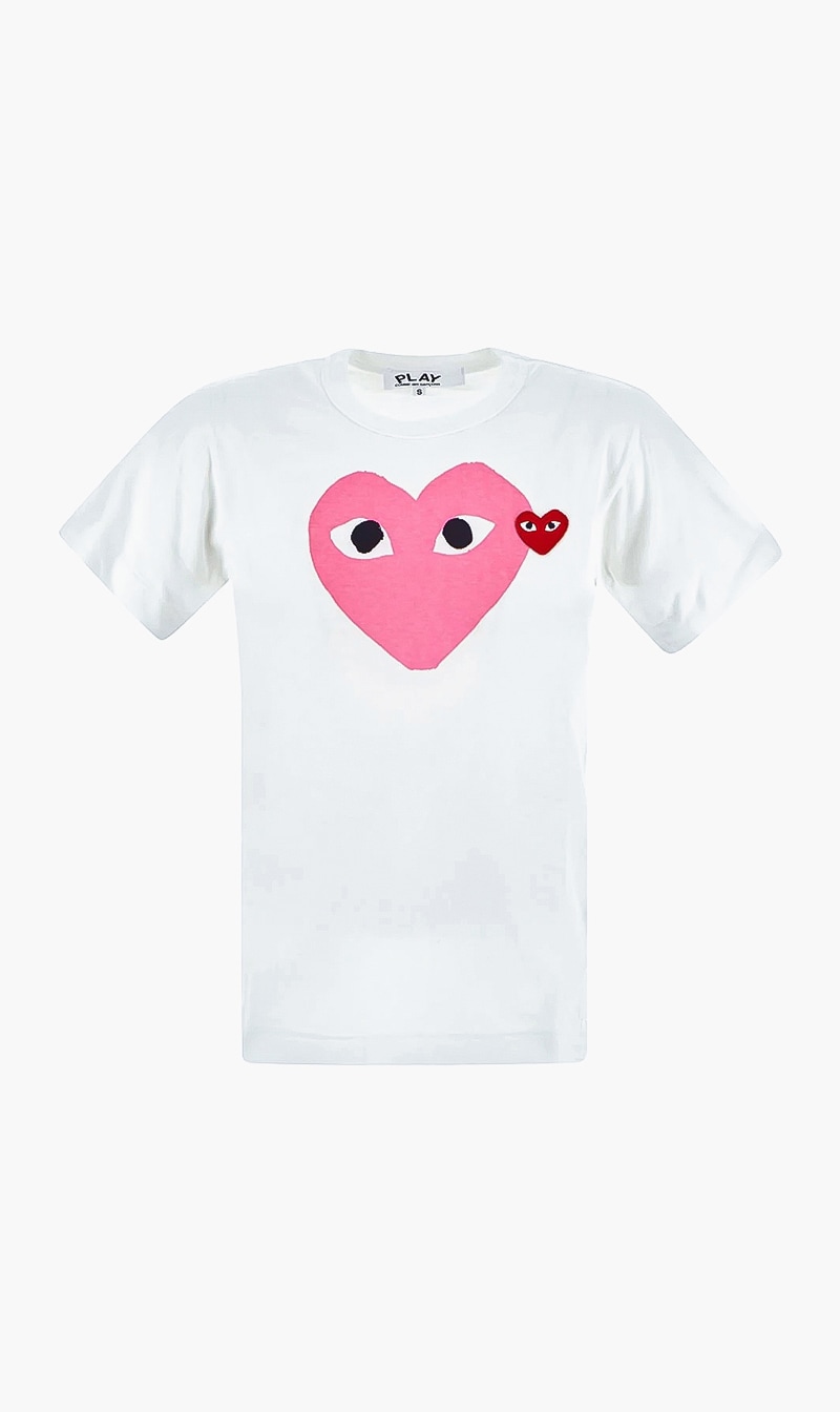 Contrast Heart Print T-shirt, Pink