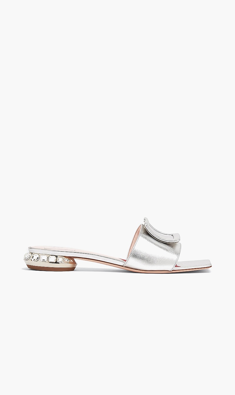 Covered Buckle Strass Heel Mule 25, Silver
