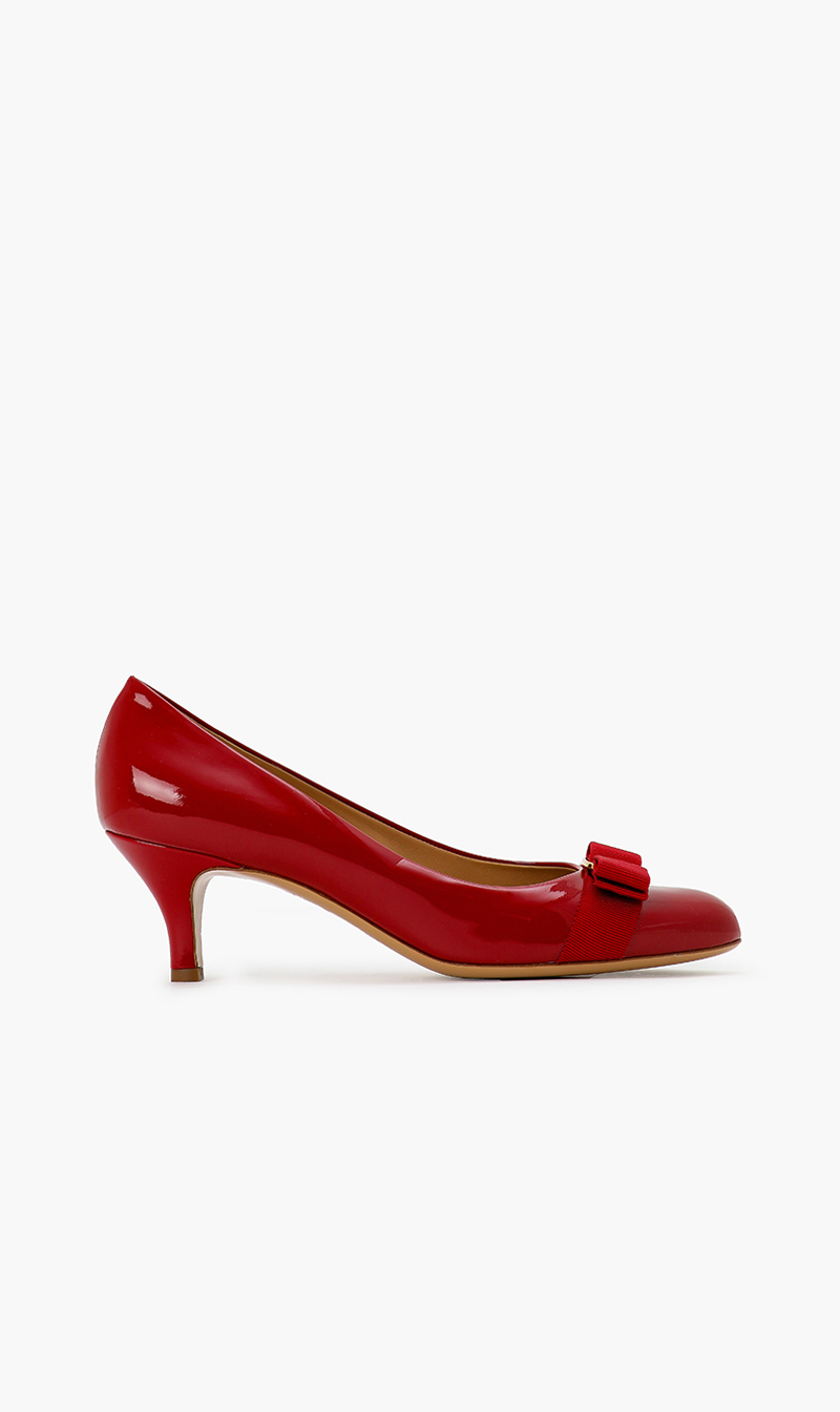 Salvatore Ferragamo Red Patent Leather Vara Bow Pump
