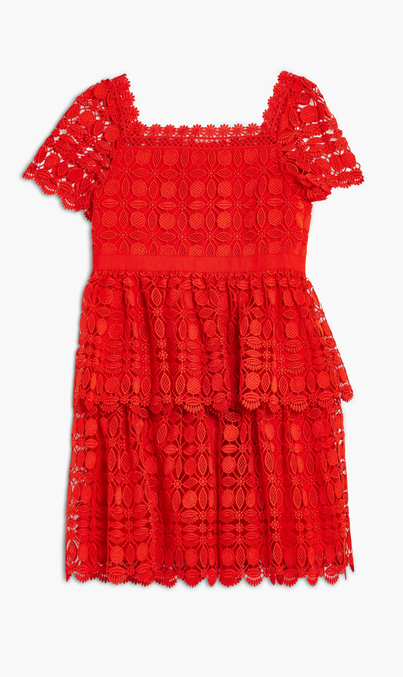 Self-portrait Red Red Petal Lace Tiered Mini Dress for Kids | The Deal Outlet