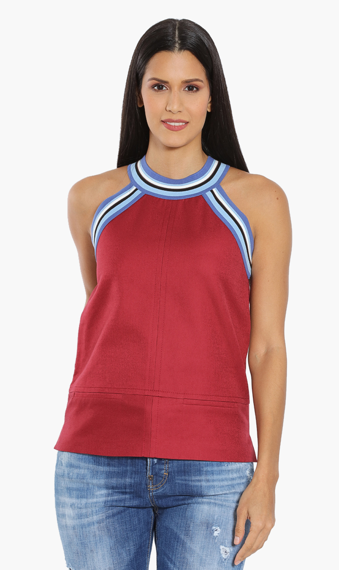 Longchamp Striped Trim Sleeveless Top