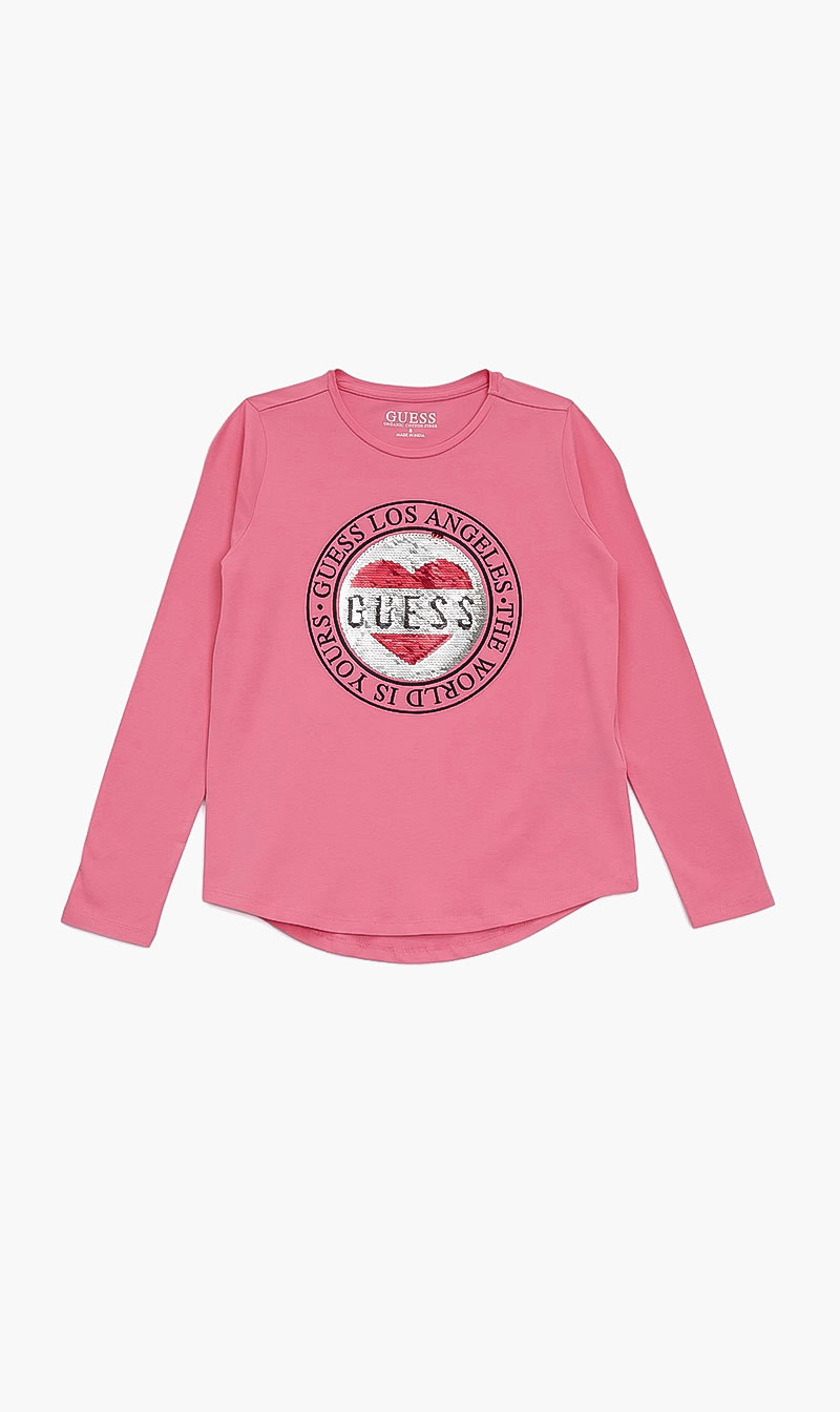 Guess Pink Sequins Long Sleeves Tshirt for Girls | The Deal Outlet
