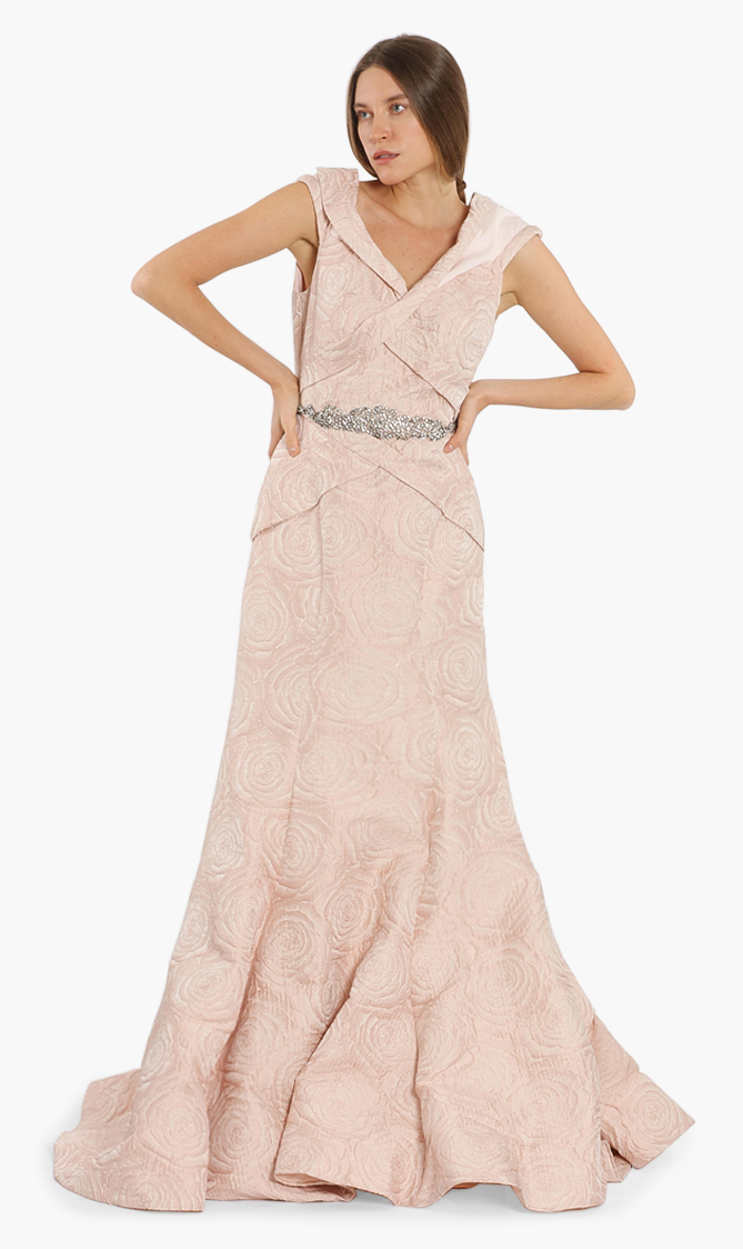 Terani Couture Off Shoulder Jacquard Gown