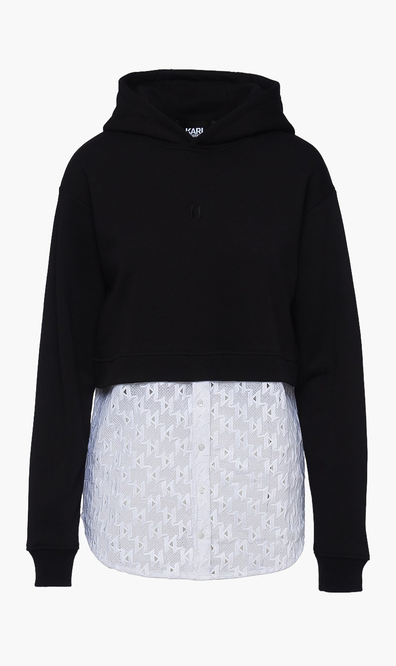 Monogram Lace Fabric Sweatshirt, Black