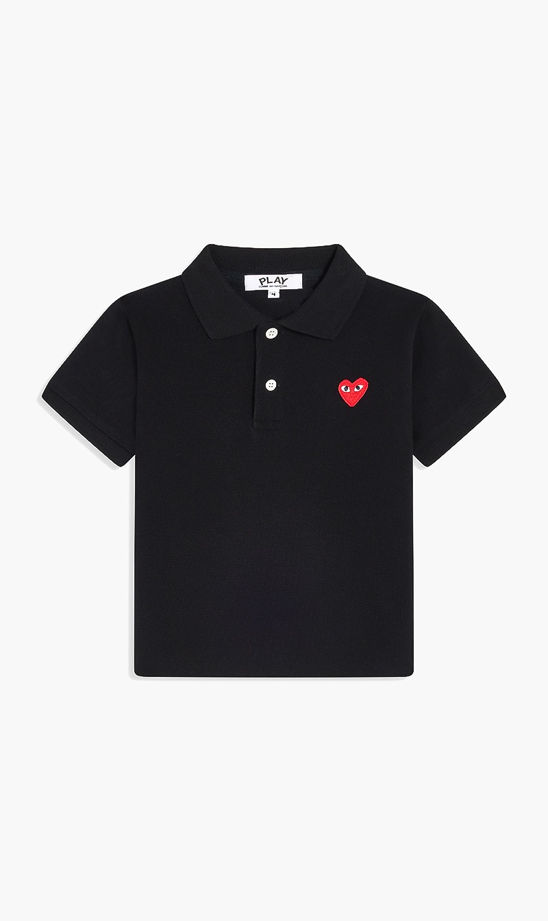 Heart Embroidered Polo Shirt, Black