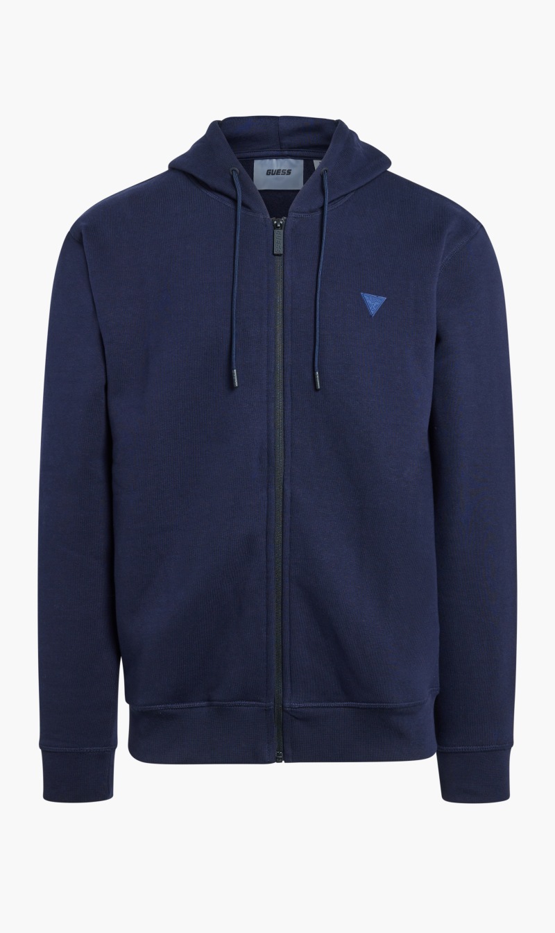 Guess Blue Aldwin Zip Hooded Recycle Sweater for Men | The Deal Outlet