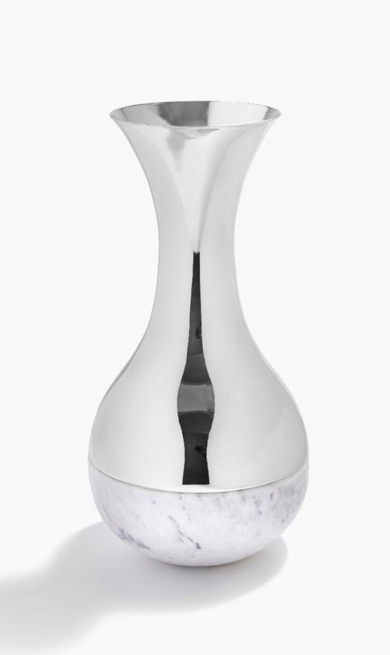 Anna Dual Carrara Marble And Silver Vase