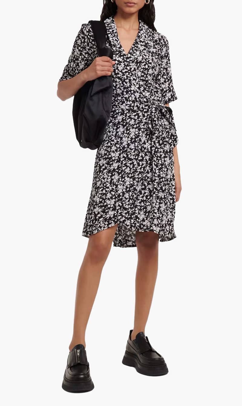 Ganni Black Floral Crepe Wrap Minidress for Women | The Deal Outlet
Ganni Black Floral Crepe Wrap Minidress for Women | The Deal Outlet
