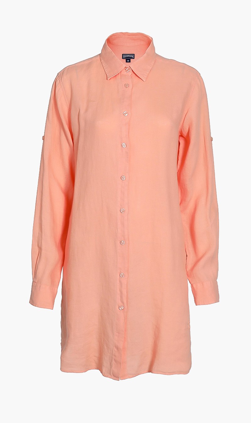 Linen Shirt Dress, Orange