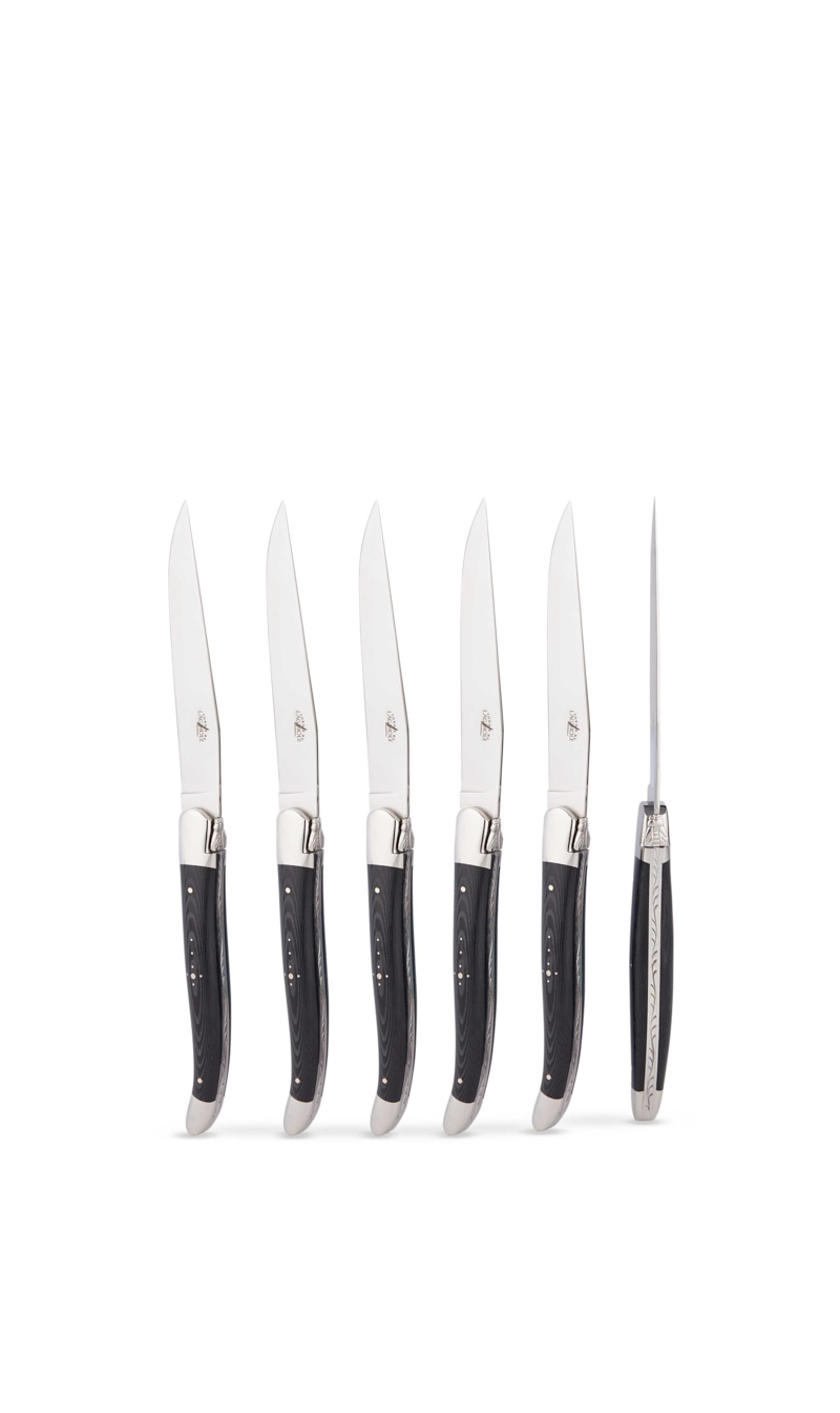 Forge De Laguiole Fdl Set Of 6 Table Knives, Black Compressed Fabric Handle, 2 Bolsters | The Deal Outlet
Forge De Laguiole Fdl Set Of 6 Table Knives, Black Compressed Fabric Handle, 2 Bolsters | The Deal Outlet