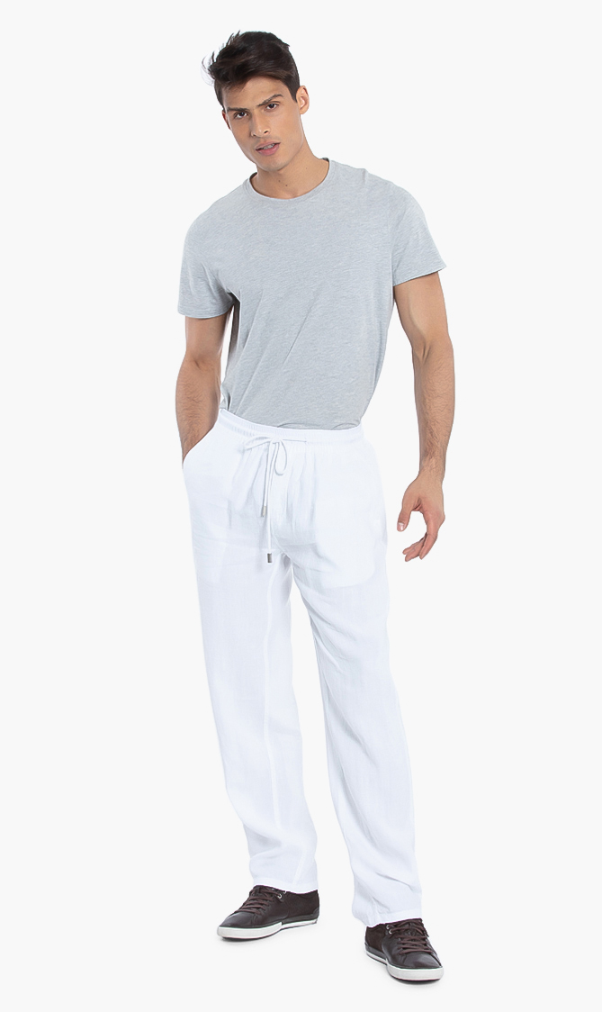 Vilebrequin White Solid Linen Drawstring Pants for Men | The Deal Outlet