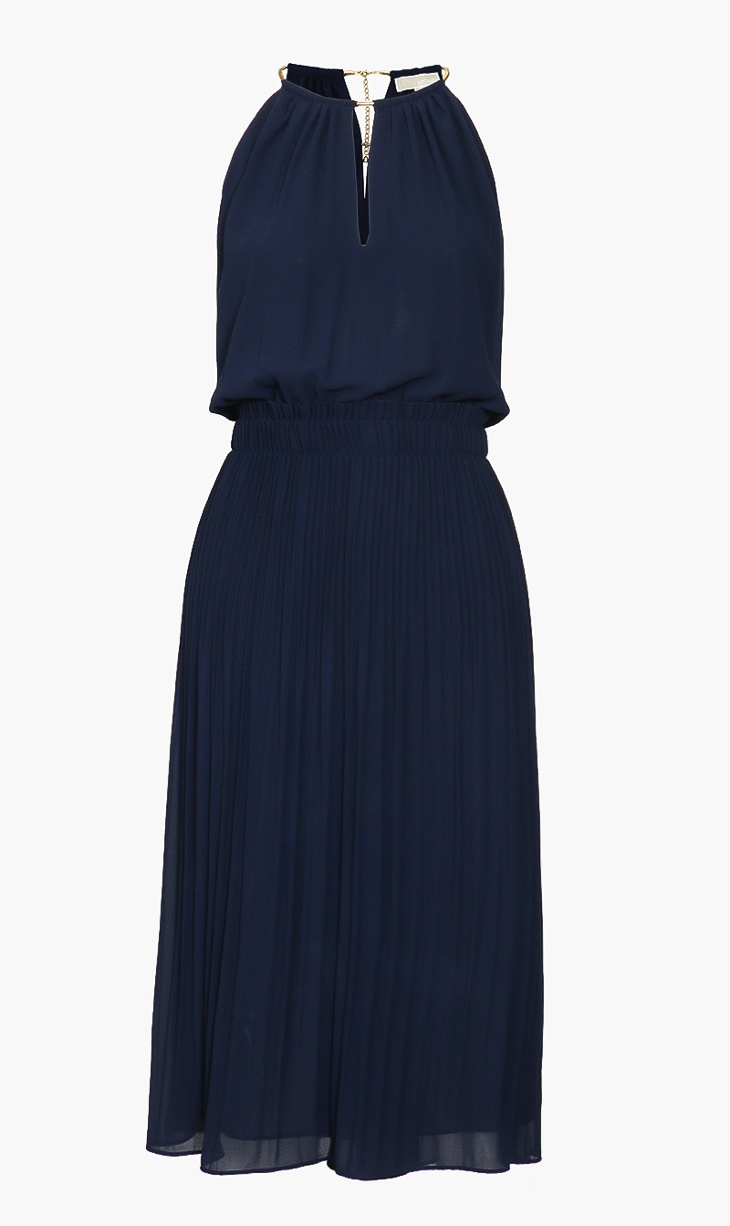 Michael Kors Blue Halter Neck Midi Dress for Women | The Deal Outlet