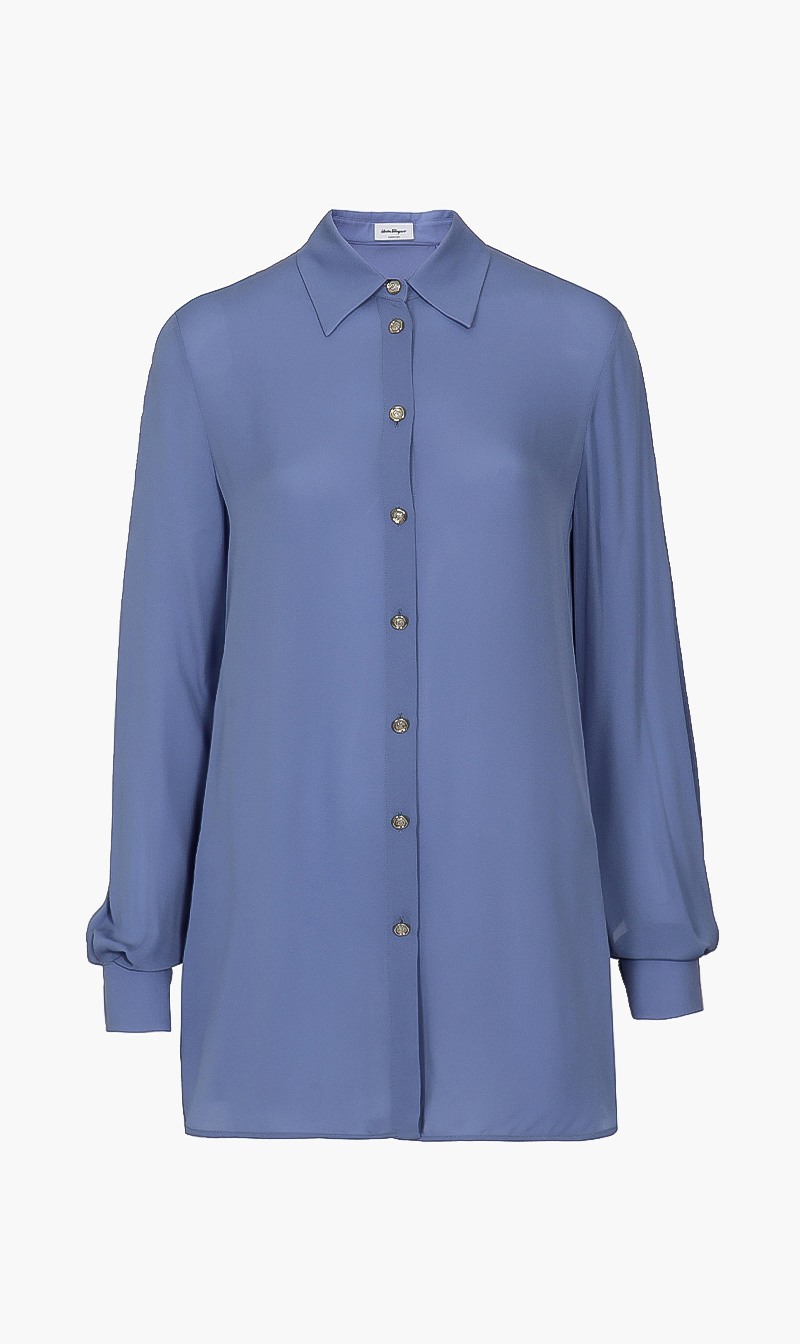 Salvatore Ferragamo Blue Silk Georgette Long Sleeves Shirt for Women | The Deal Outlet
Salvatore Ferragamo Blue Silk Georgette Long Sleeves Shirt for Women | The Deal Outlet