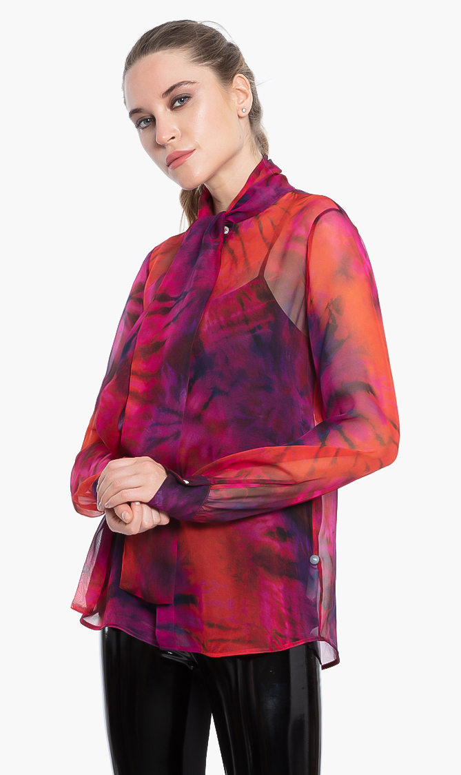 Dsquared2 Tie Dye Printed Silk Bow Shirt