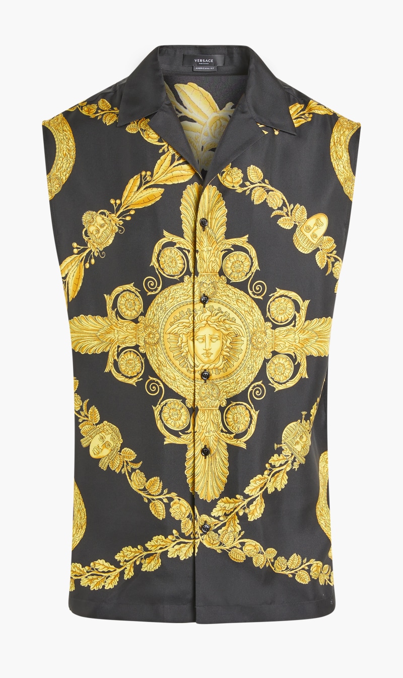 Silk Foulard Print Sleeveless Shirt, Black