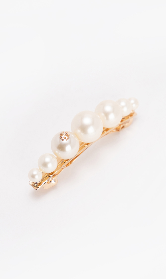 Tory Burch Logo Pearl Hair Clip