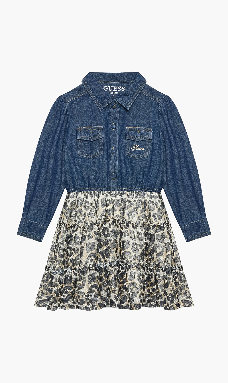 Animal Print Denim Dress, Blue