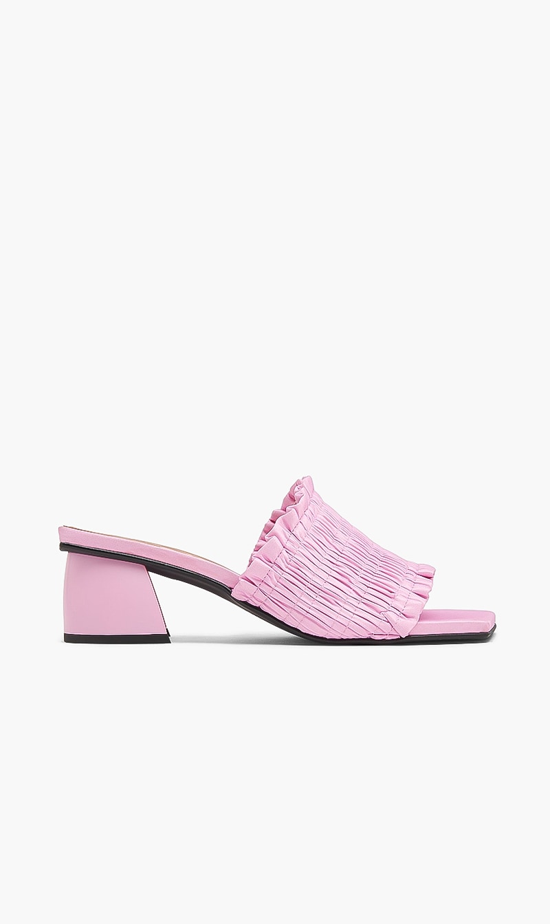 Ganni Pink Smock Kitten Heel Mule for Women | The Deal Outlet