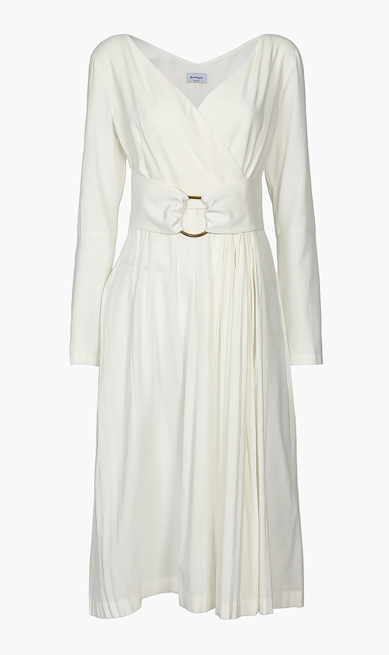 Salvatore Ferragamo White Cotton Crepe Dress for Women | The Deal Outlet
