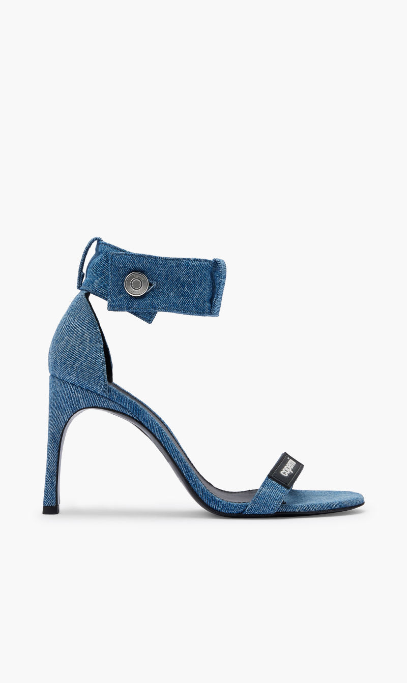 Coperni Blue Denim Waistband Strap Logo Sandals for Women | The Deal Outlet