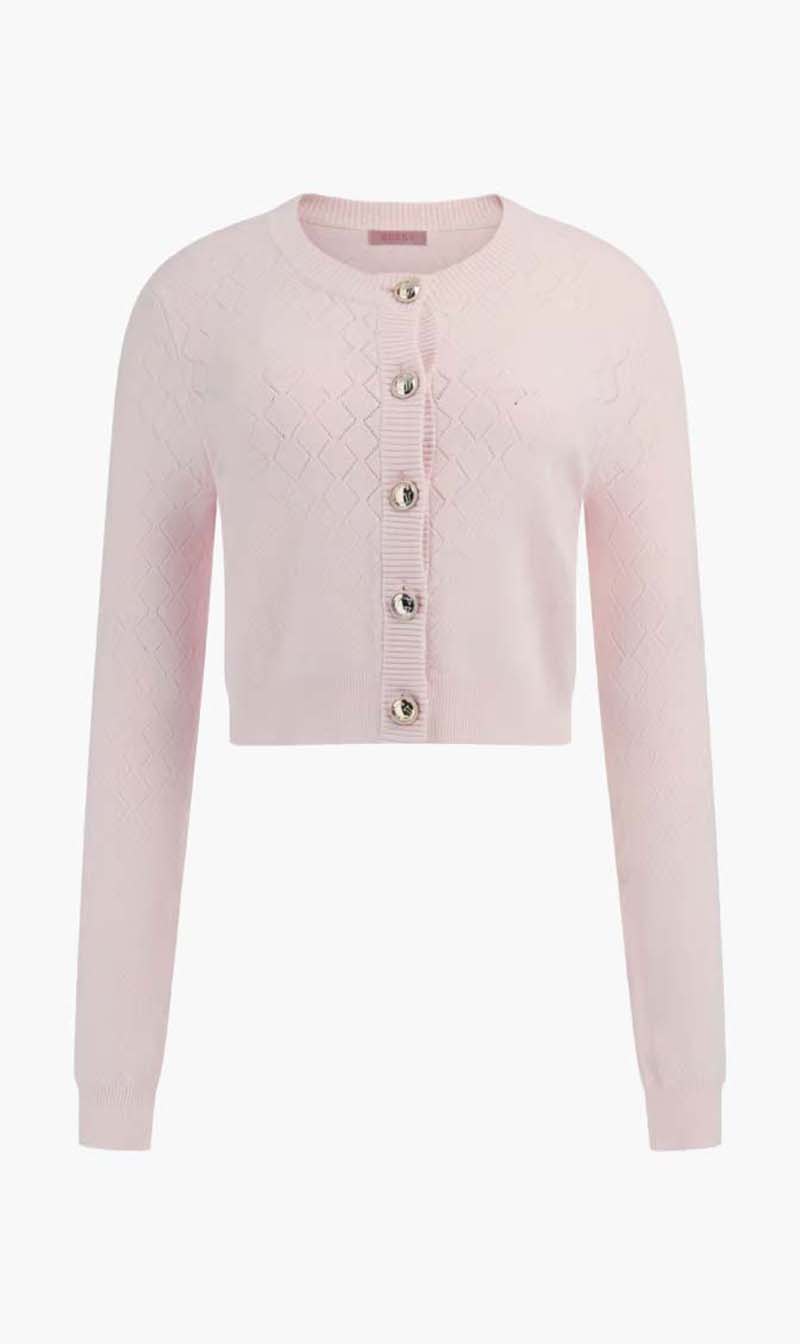 Guess Pink Open Knit Cropped Cardigan Sweater for Women
Guess Pink Open Knit Cropped Cardigan Sweater for Women