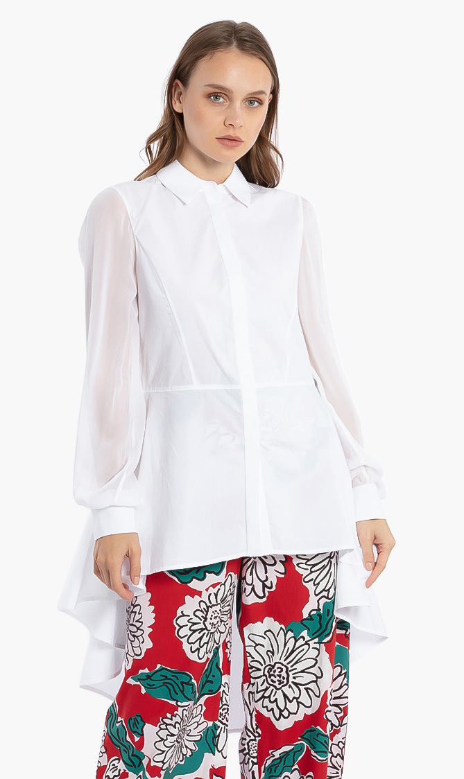 Karl Lagerfeld Poplin Tunic Shirt W/ Peplum