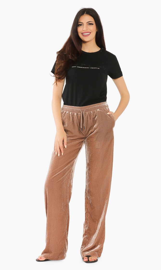 Velvet Wide Legs Pants, Beige