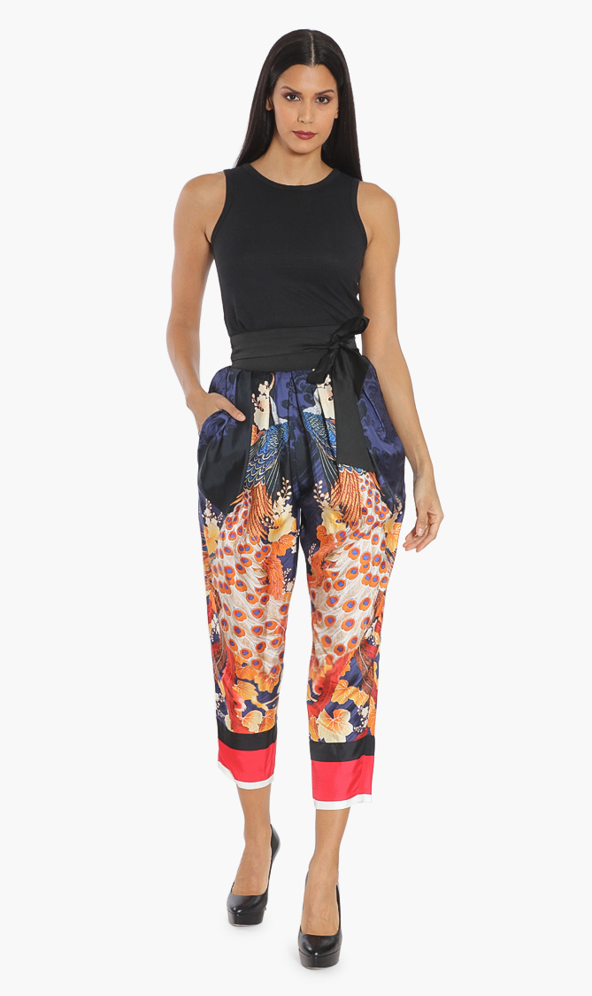 Dsquared2 Peacock Silk High-waisted Pants
