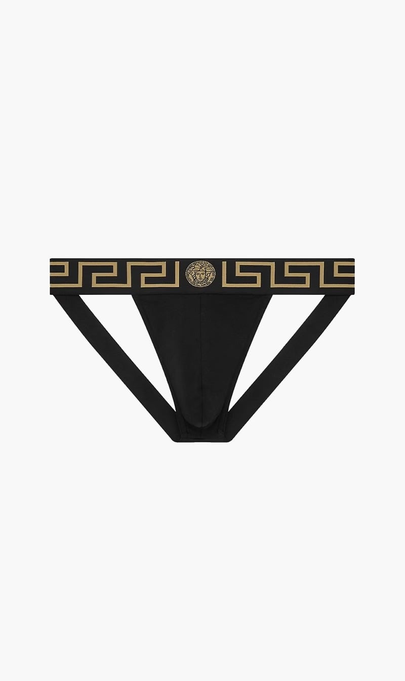 Versace Black Underpants Jock Strap Jersey Topeka Bi-stretch Cotton Organic New Logo for Men
Versace Black Underpants Jock Strap Jersey Topeka Bi-stretch Cotton Organic New Logo for Men