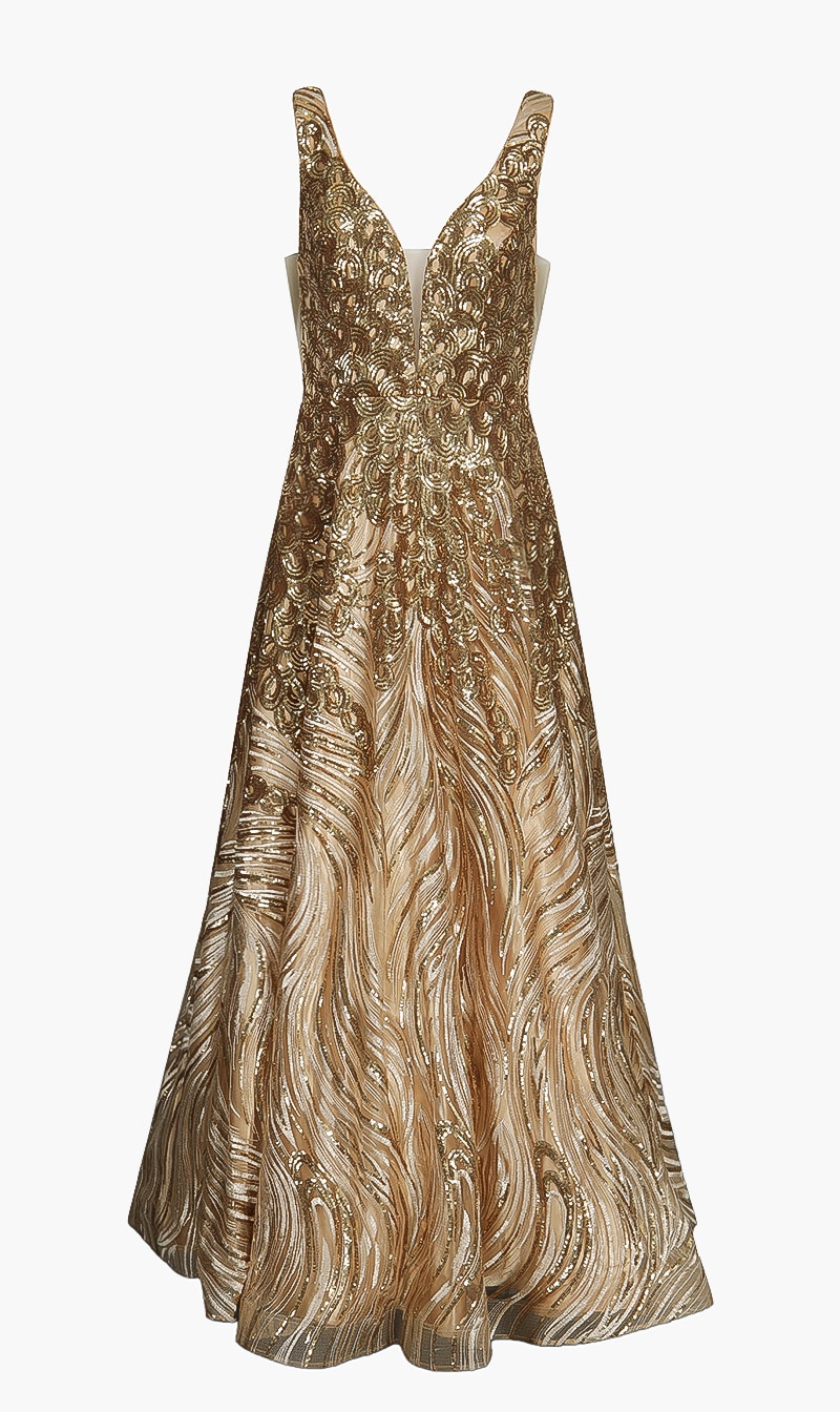 Sequins V Neck Gown, Gold
Sequins V Neck Gown, Gold