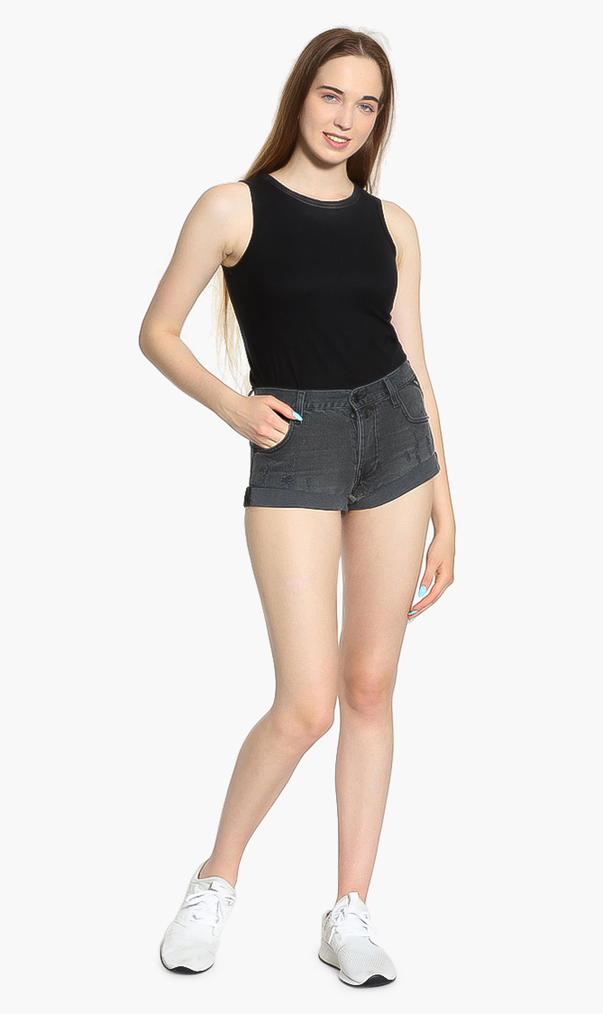 Ripped Denim Shorts, Black