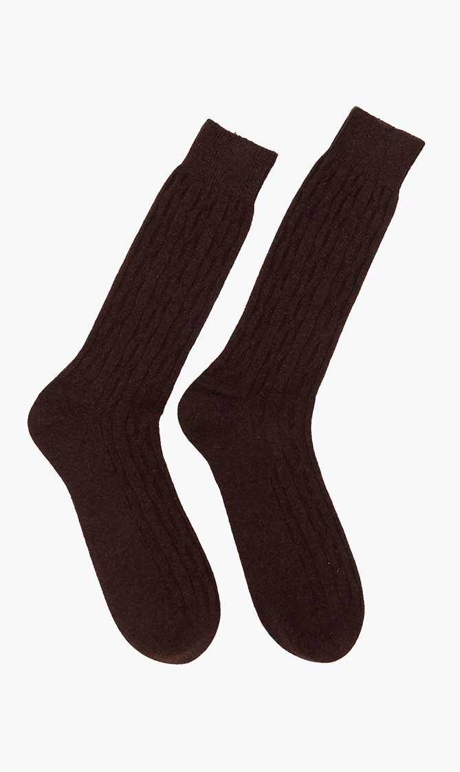 Cashmere Ribbed High Socks, Brown